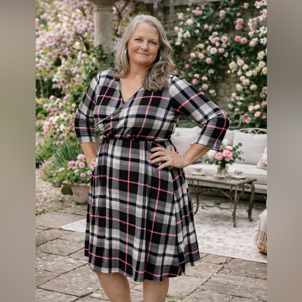 Plaid Dress with Pink Accents - Picture 1 of 3